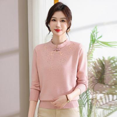 Abbigliamento per Donne Anziane 50 Anni Primavera e Autunno Maglione Lavorato a Maglia Largo Abbigliamento Primaverile per la Mamma Nuova Maglietta Base a Collo Rialzato Top
