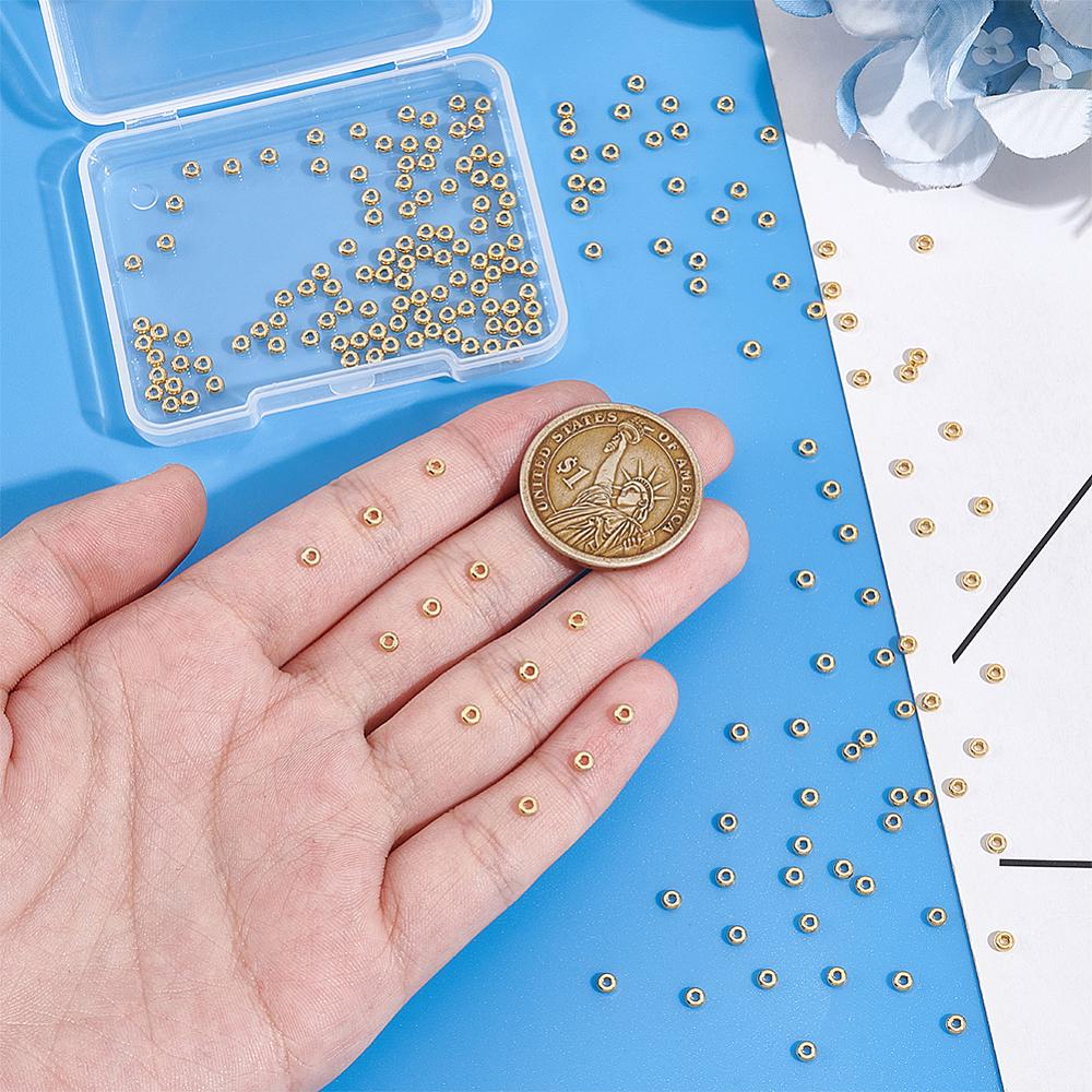 200Pc Rack Plating Brass Spacer Beads, Long-Lasting Plated, Cadmium Free & Lead Free, Rondelle, Real 18K Gold Plated, 3x1.5mm, Hole: 1mm