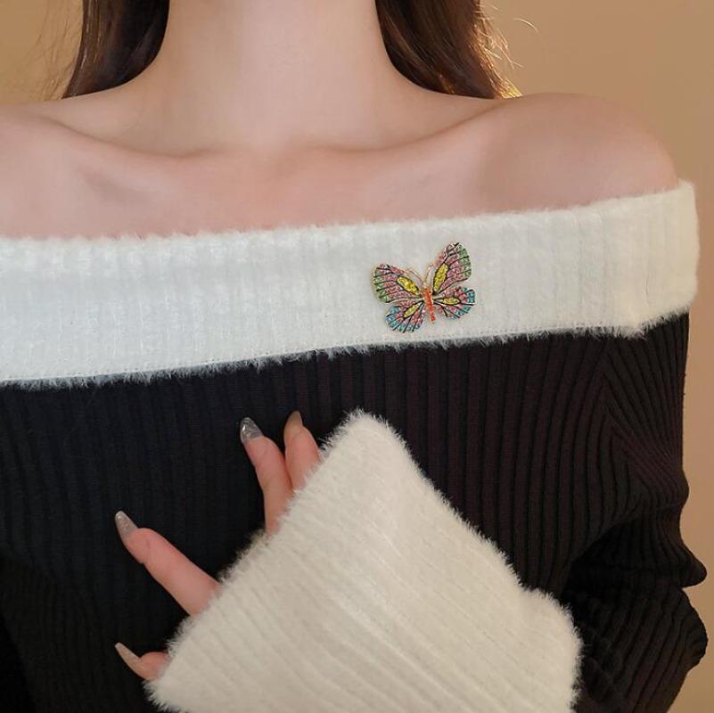 Vintage Mehrfarbige Schmetterlingsbroschen für Damen Metalllegierung Kristall Insekt Bunte Emaille-Pins Party Geburtstag Schmuck