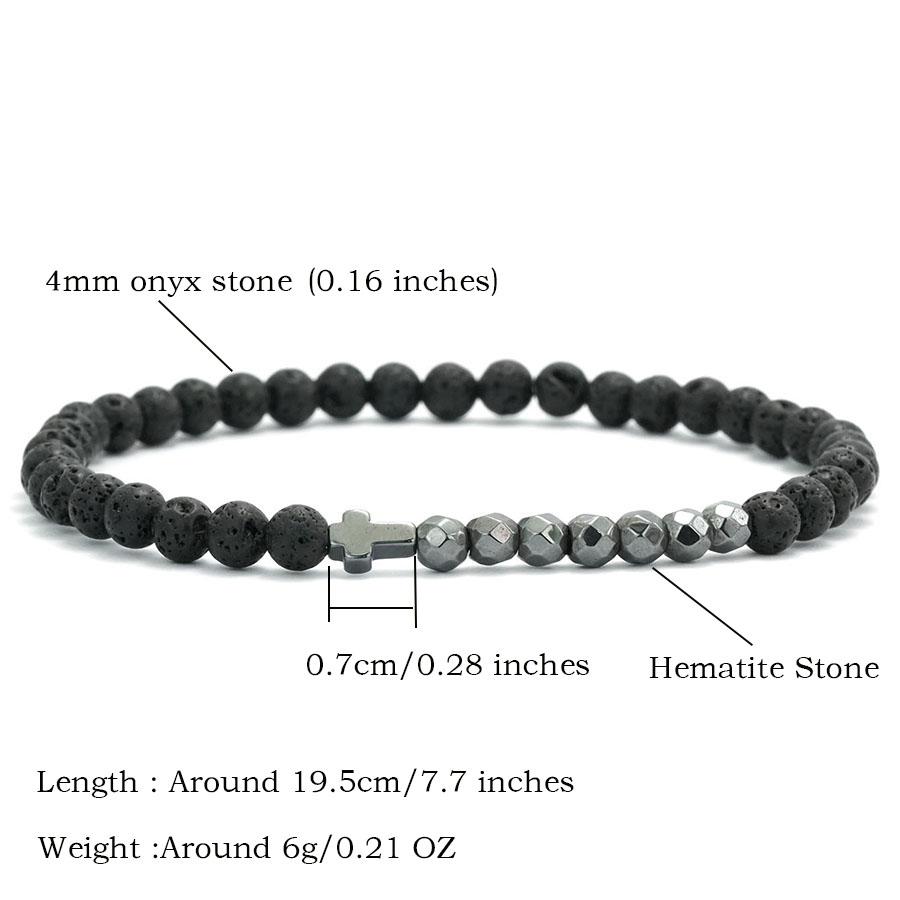 Fashion 4mm Beads Men Cross Bracelet Multi Sided Black Gallstones Healing Braclet Rosary Lava Howlite Hematite Braslet Hombre