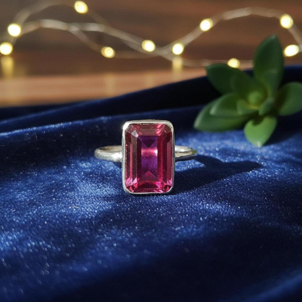 Pink Tourmaline Gemstone Ring, 925 Solid Sterling Silver, Handmade Jewelry, Gift for Her, Pretty Pink Tourmaline, Womens Ring