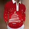 Father Christmas Cartoon Pattern Digital 3D Printing Polo Shirt Large Size Loose Men's Zip Lapel Shirt