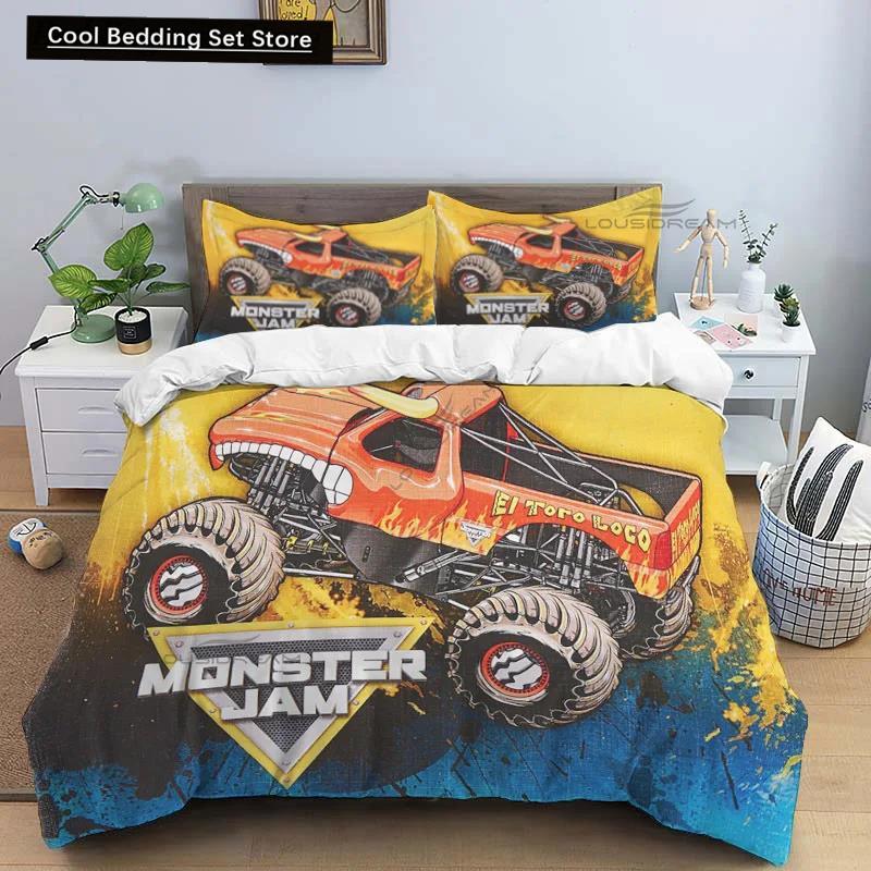 3D Super Monster Truck Monster Jam Comforter Bedding SetDuvet Cover Bed Set Quilt Cover PillowcaseKing Queen Size Bedding Set