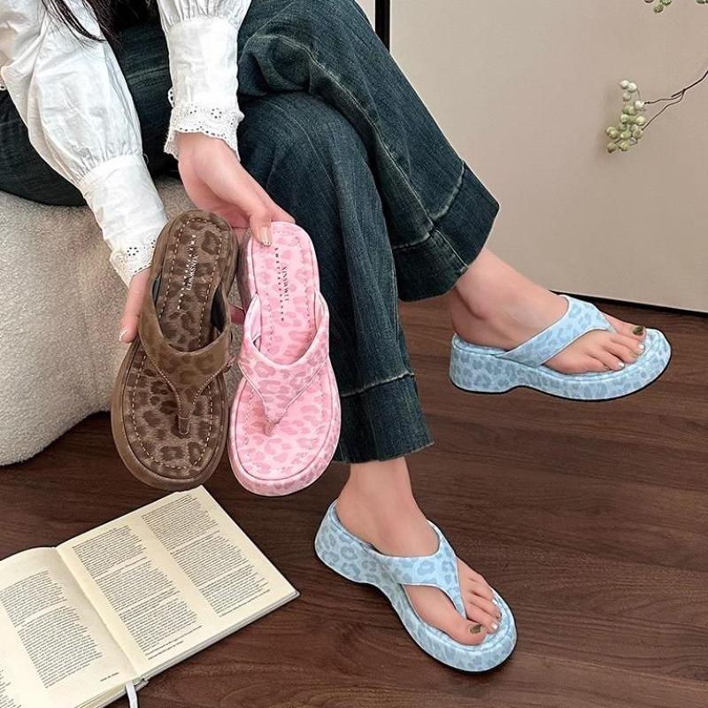 Fashion Summer Leopard Flip Flops Women Slippers Fashion Platform Wedges Heeled Slides Ladies Elegant Street Style Shoes Pantuflas Mujer