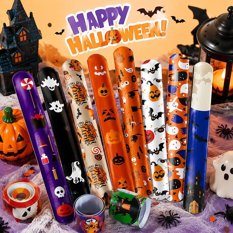 Halloween Snap Bracelets 10-100pcs Wristband Halloween Party Favors Gifts Funny Cosplay Bracelets Slap Bracelet Cute Slap Band