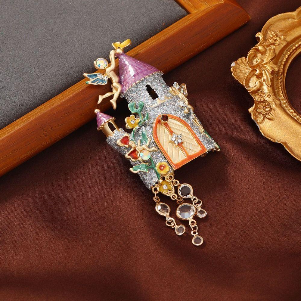 Retro Dreamy Fairy Tale Castle Brooch Elegant Suit Collar Pin Unique Enamel Brooches  Daily