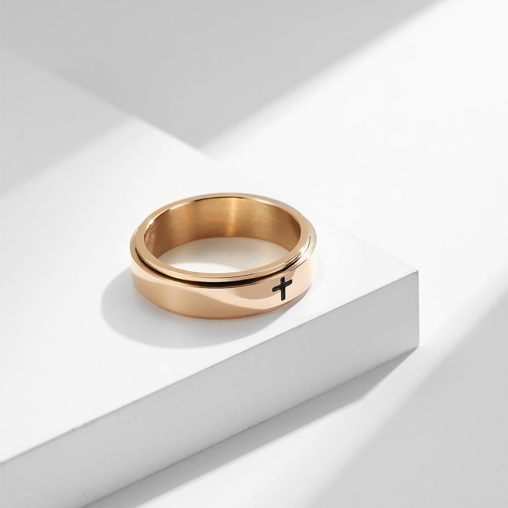 European and American Minimalist Cross Rotatable Decompression Stainless Steel Ring Relieves Anxiety Titanium Steel