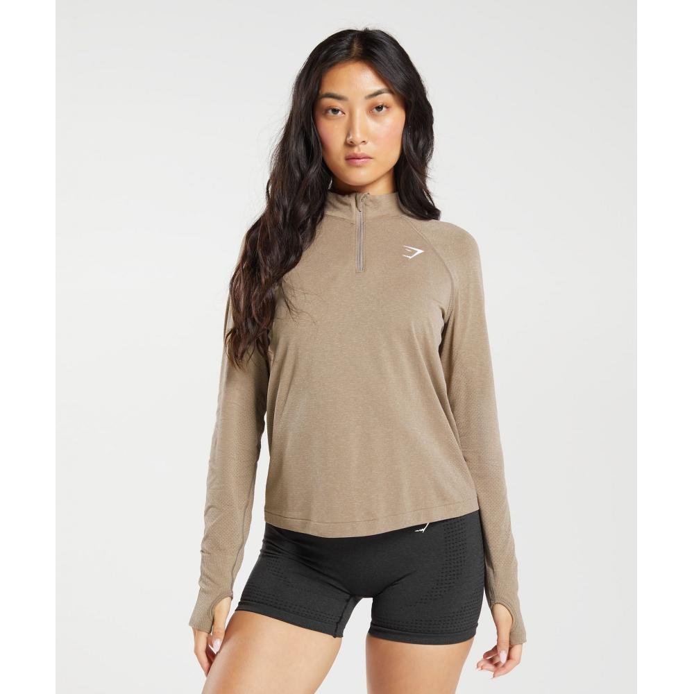 

Пуловер GYMSHARK Vital Seamless 2.0 1 4 на молнии Ванильно-коричневый меланж B5A2K NBD9 XXL