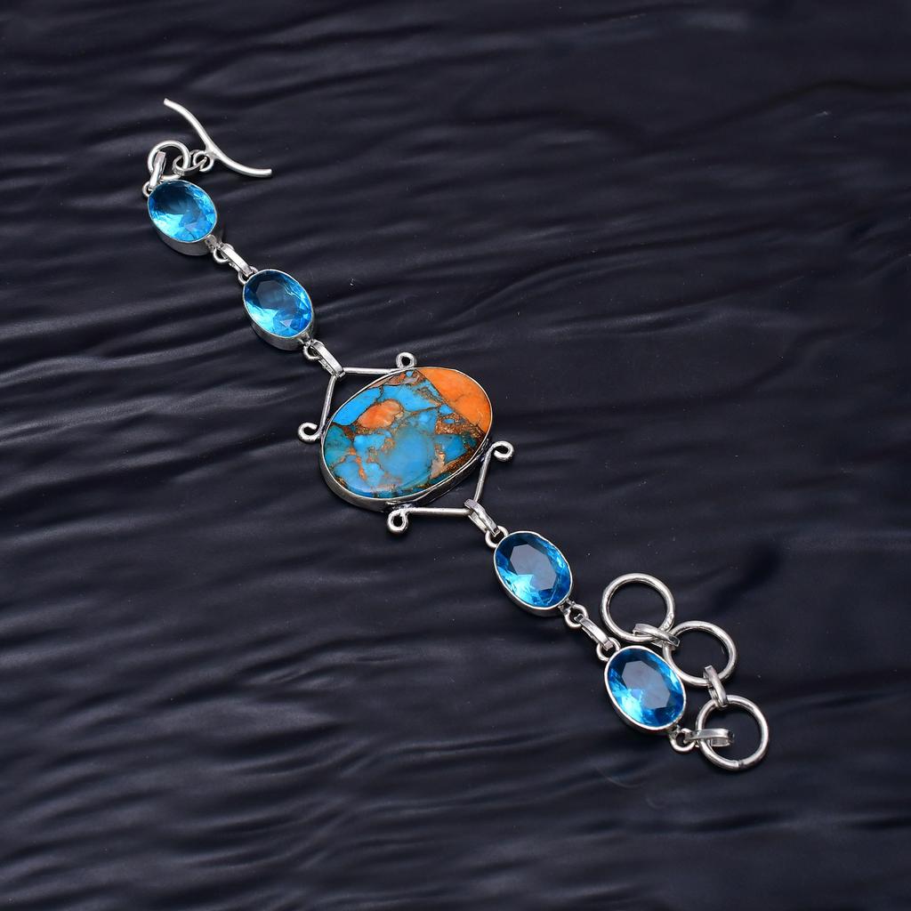 Spiny Oyster Gemstone : 925 Sterling Silver Handmade Multi Gemstone Bracelet Jewelry