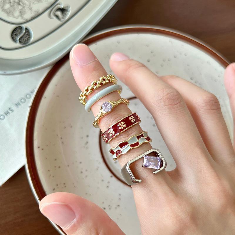 

Korean Unique Red Enamel Four-Leaf Clover Ring - Non-Fading Design Adjustable Open Size