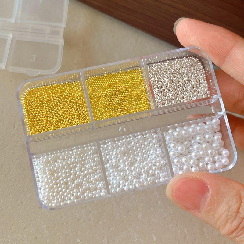 

New Year Xingshi Fireworks Nail Stickers 2025 New Arrival Stereo Gold and Silver Steel Balls White Pearl Nails Rhinestone Ormanent 6 grid pearl ball mix 1 box