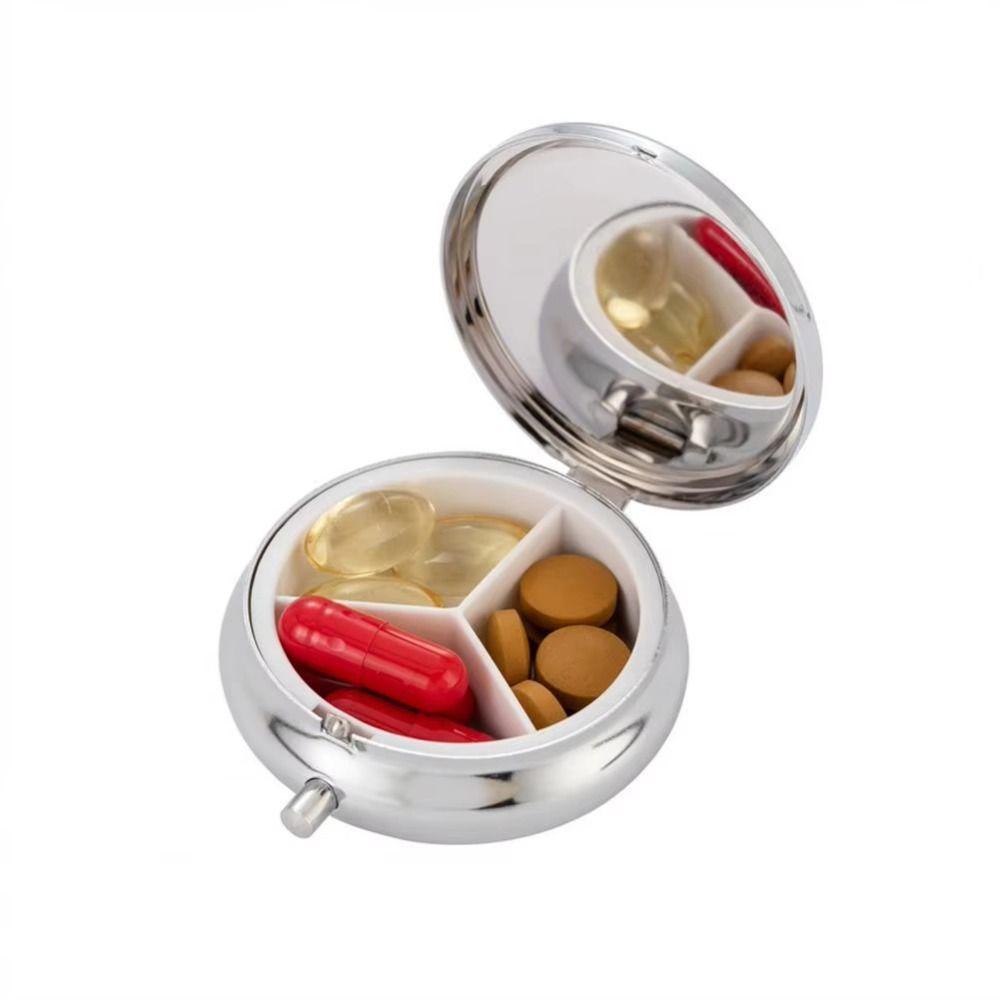Metal Pill Capsule Box Circular Storage Container Medicine Cases for Travel Floral Print with Mirror Drug Dispenser