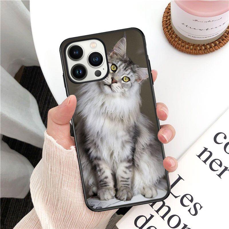 Soft Funda Pet Maine Coon Cat Phone Cover For Iphone 14pro 11pro 12 13pro Max 5s 6s Xs 7 8plus SE Xr 12mini Coque Cases