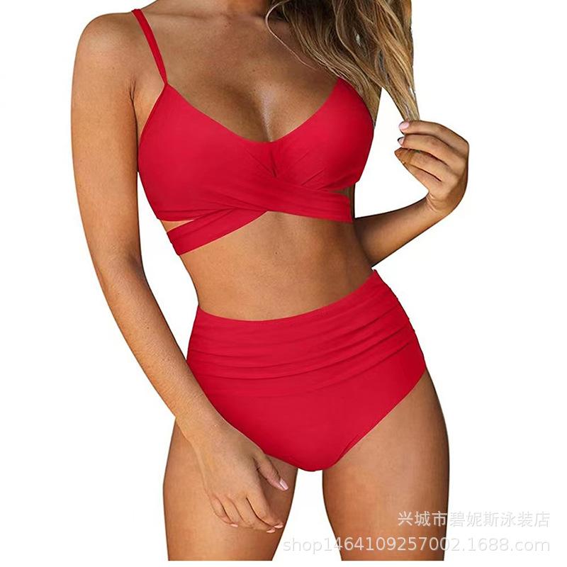 High Waist Leopard Cross Design Sexy Two Piece Bikini Swimsuit Trendy For Beach Holiday