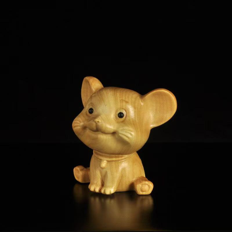Cypress Wood Little Mouse Penguin Little Rabbit Sculptures and Figurines Cute Home Room Office Desk Decoration Wood Carving