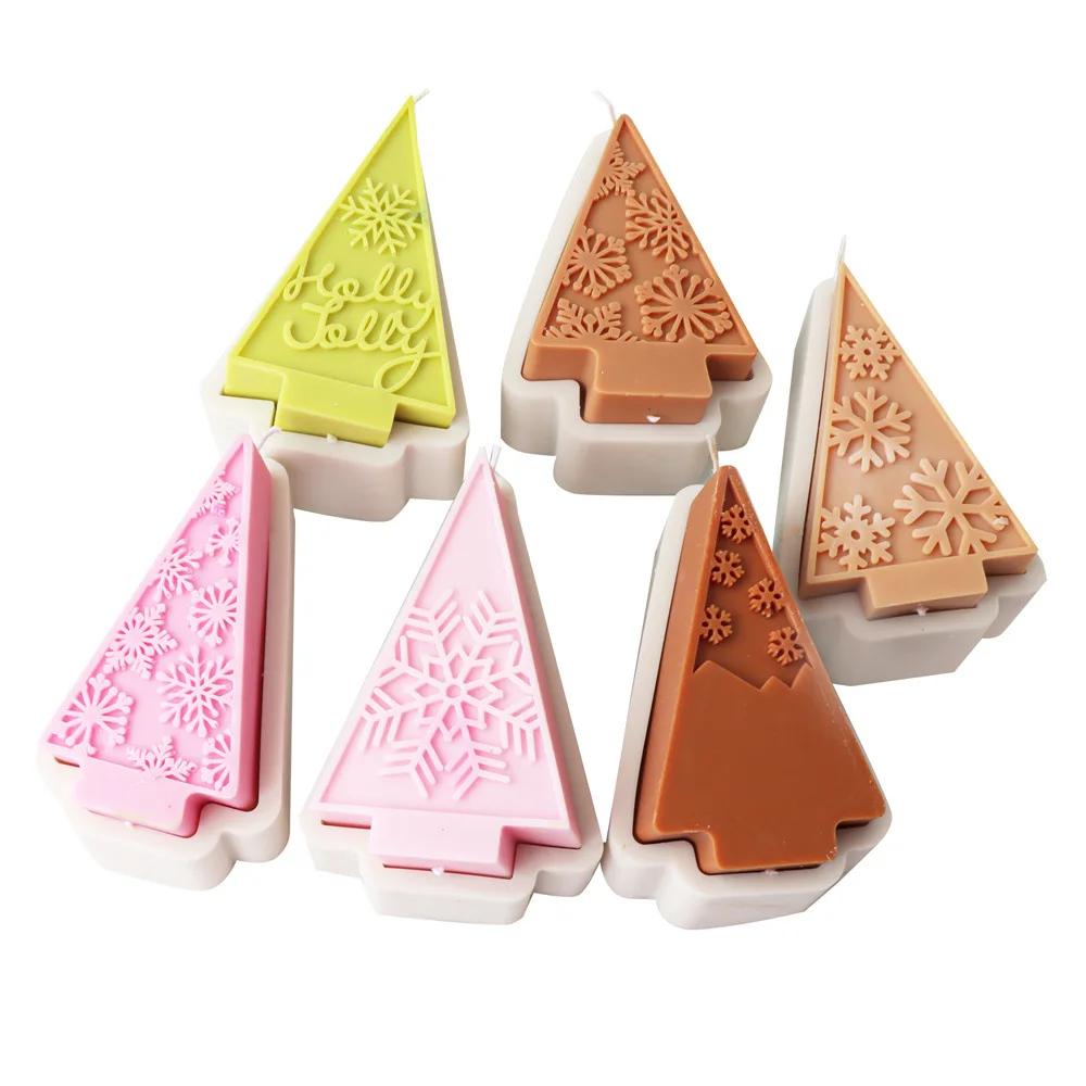 DIY 2025 Snowflake Christmas Tree Candle Silicone Mold Triangle Christmas Tree Snowflake Candle Molds Christmas Decoration Gift