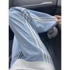 Summer new blue mesh striped casual pants men's trendy casual versatile loose breathable cool long pants