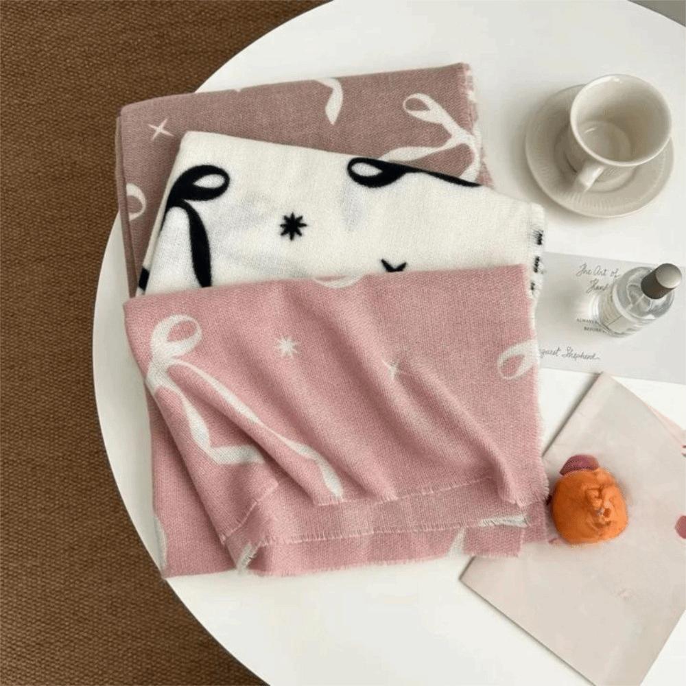 Thicken Bow Wool Scarf Printed Women Cashmere Shawl Soft Winter Cashmere Scarves Office