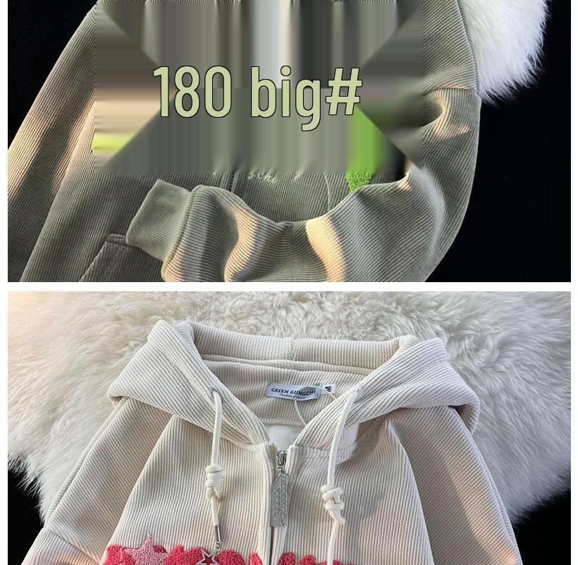 Women’s Vintage Star Corduroy Hooded Jacket - Trendy Loose Fit for Spring & Autumn