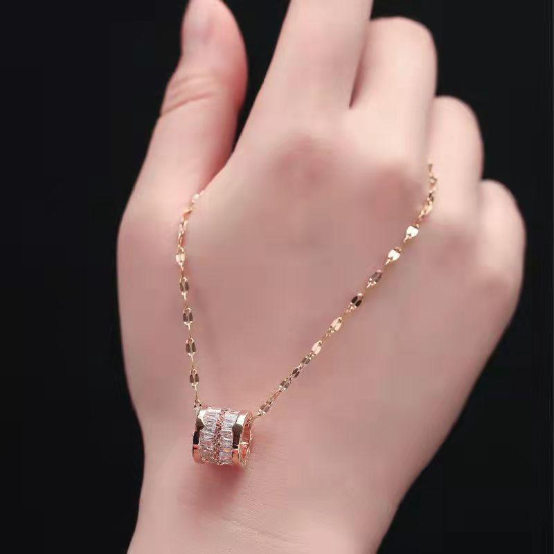 Exquisite Zirconia Slim Waist Titanium Steel Necklace - Non-fading Korean Diamond Clavicle Chain for Women