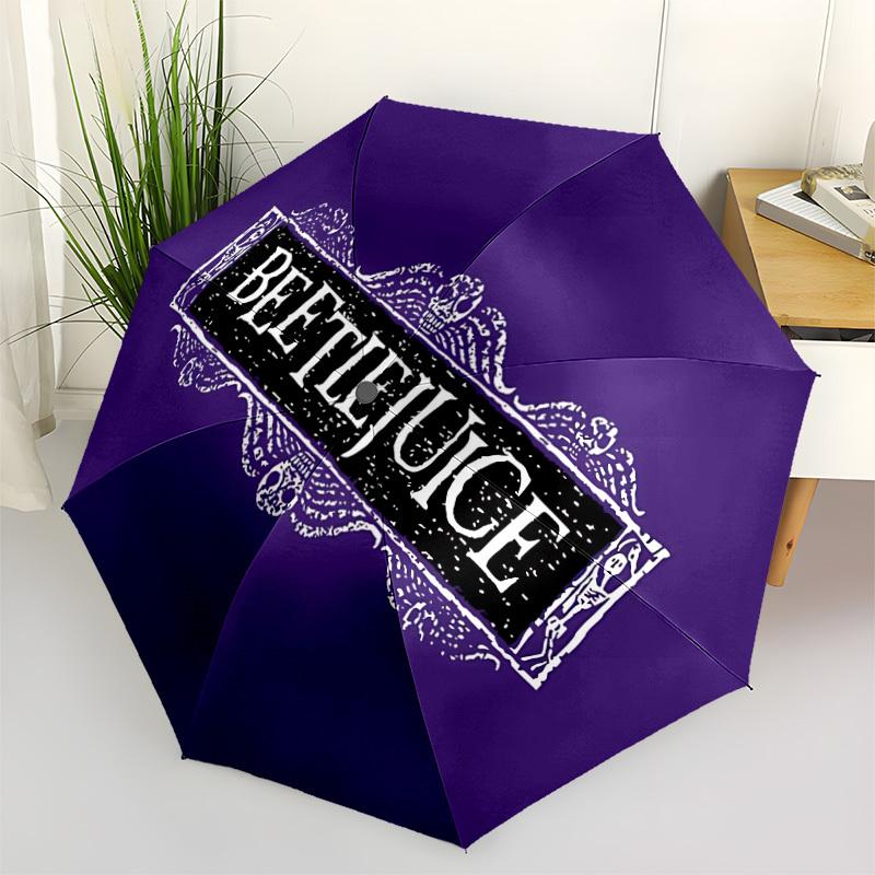1pc Beetlejuice Automatic Folding Umbrella - Sturdy 8-Rib Polyester Canopy,Sun-Defying Travel Companion yy251023135
