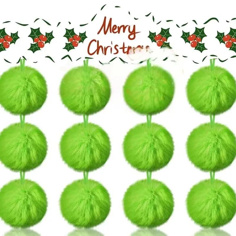 

Green Pom Poms Christmas Faux Fur Pompom Balls Set 6cm Christmas Plush Balls Ornaments Xmas Tree Hanging Decorations