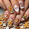 24pcs Christmas Themed Fake Nail 3D Gingerbreads Man Design Reusable Fake Nail Safe NonToxic ABS Constructions Long Last