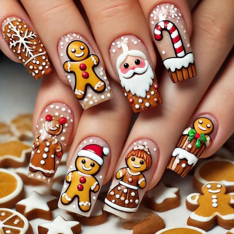

24Pieces Christmas Holiday Themed Fake Nail Decorations ABS Durability Press On Nail For Women Event Decorations 1