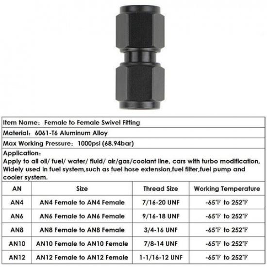 AN4/AN6/AN8/AN10/AN12 Female Swivel Coupler Union Fitting Adapter Aluminum 1-2pc