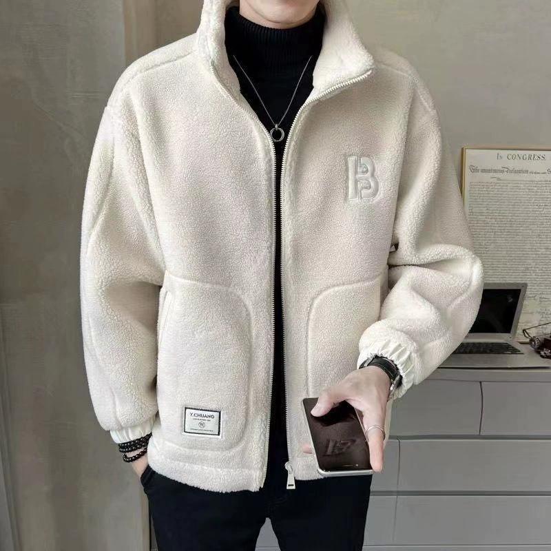 Korean Version of Men's Lamb Fleece Cotton Coat Plus Velvet Thick Coat Men's Autumn and Winter Boys' Casual Clothes