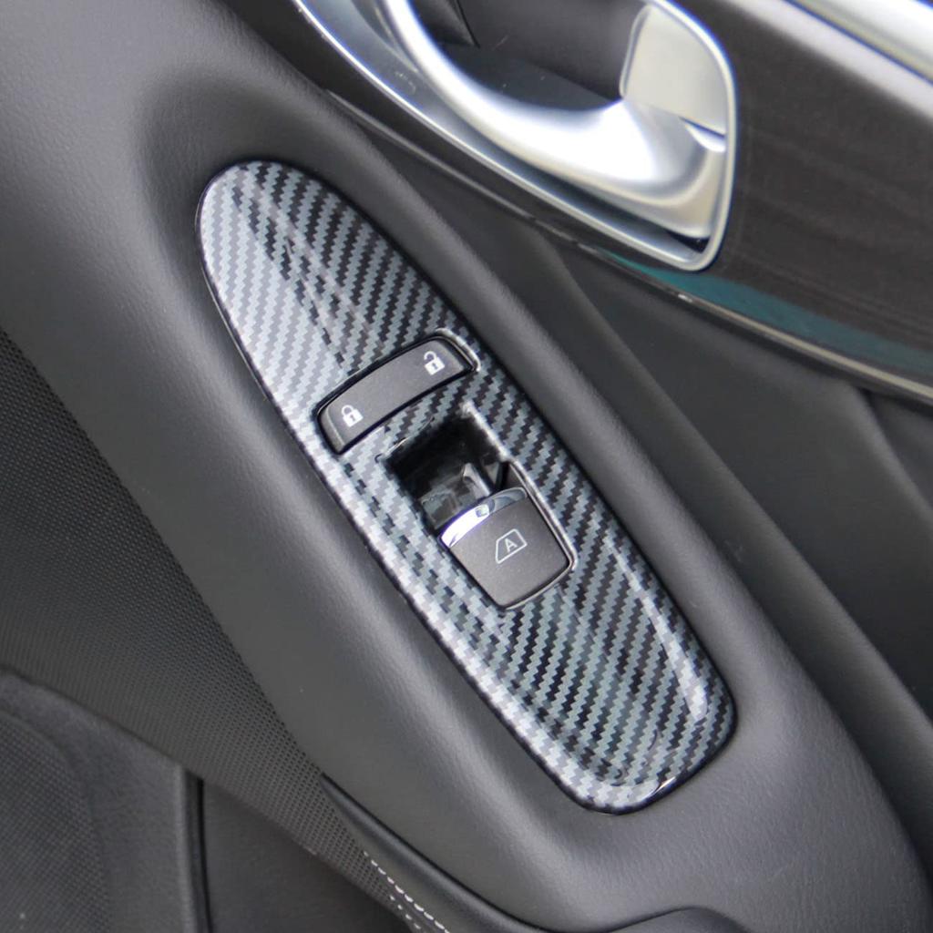 Carbon Fiber Door Window Lift Switch Panel Cover Trim Accessories for Infiniti Q50 2014-2020