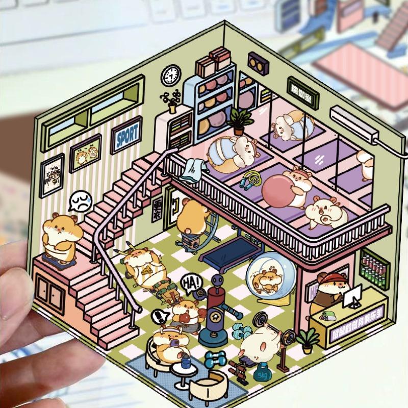 Cartoon Landscape Stickers - Multiple Miniature World Houses, Stress-relieving Scenes, Hand-written Notebook Stickers