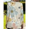 Women's plus size spring and summer new style printed long-sleeved loose top with pockets, fresh floral pattern