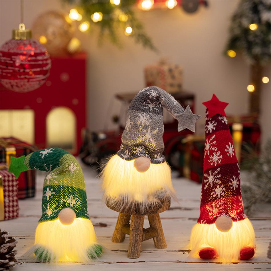 Christmas Faceless Doll Gnome Ornaments Led Light Plush Knitting Crafts Tree Pendant Christmas Decorations For Home Kids Gift