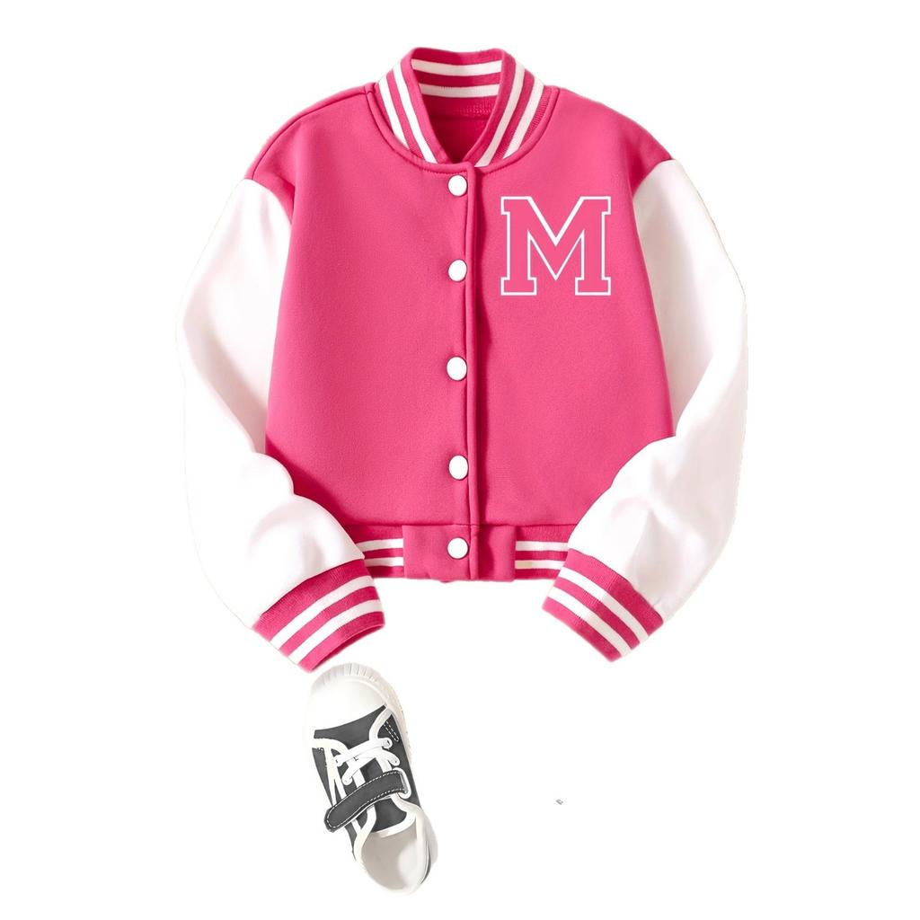 Giacca Cardigan Casual da Bambina con Lettera "M" per Primavera e Autunno, Abbigliamento Sportivo Baseball alla Moda per Bambini