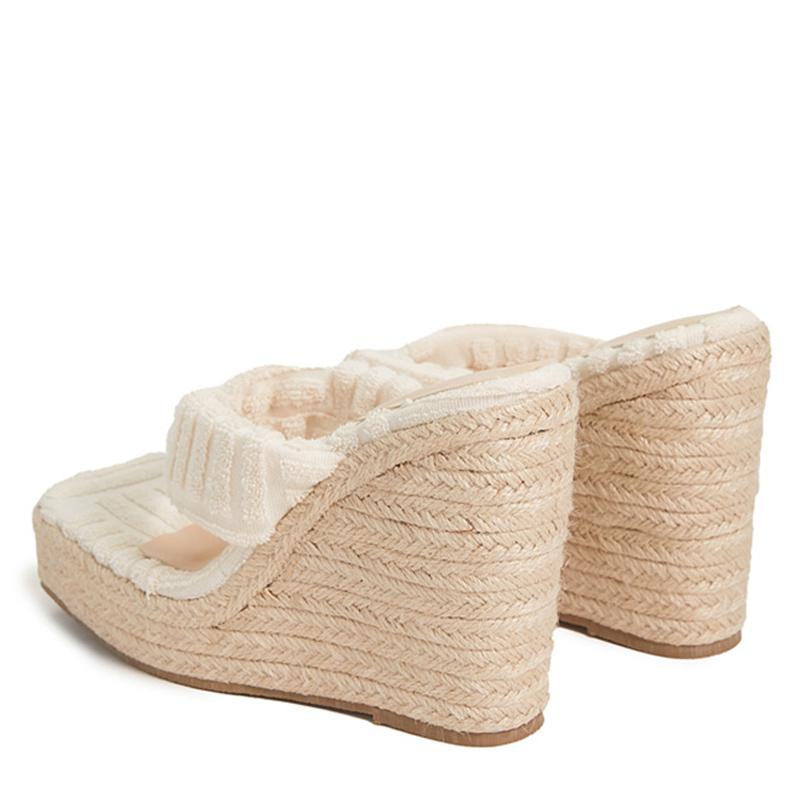 Green Corduroy Narrow Band Wedges Heels Slippers Female Open Toe Platform Sandals Women Summer Dress Shoes