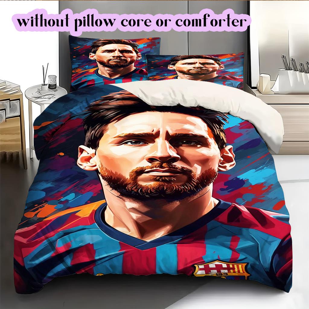 Soccer superstarPattern Bedding Quilt Set Quilt Cover Pillowcase Home Decoration Birthday Gift (1 * Duvet Cover + 2 * Pillowcase, Without Core)
