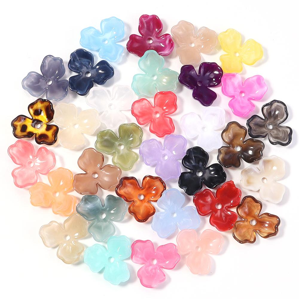 10pcs/lot Colorful Flower Acrylic Spacer Beads Three Petal Flower Loose Bead Caps For DIY Charms Earrings Necklace Accessories