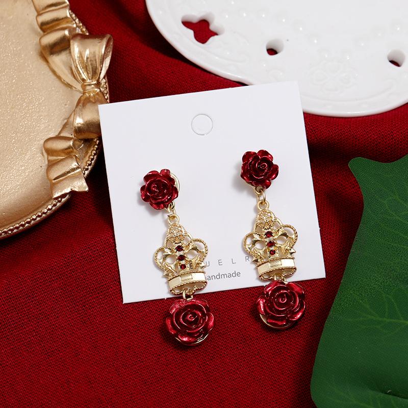 S925 Silbernadel Retro Barock Rosenblüten Ohrstecker Damen Lange Temperament Quastenohrringe Brautohrringe