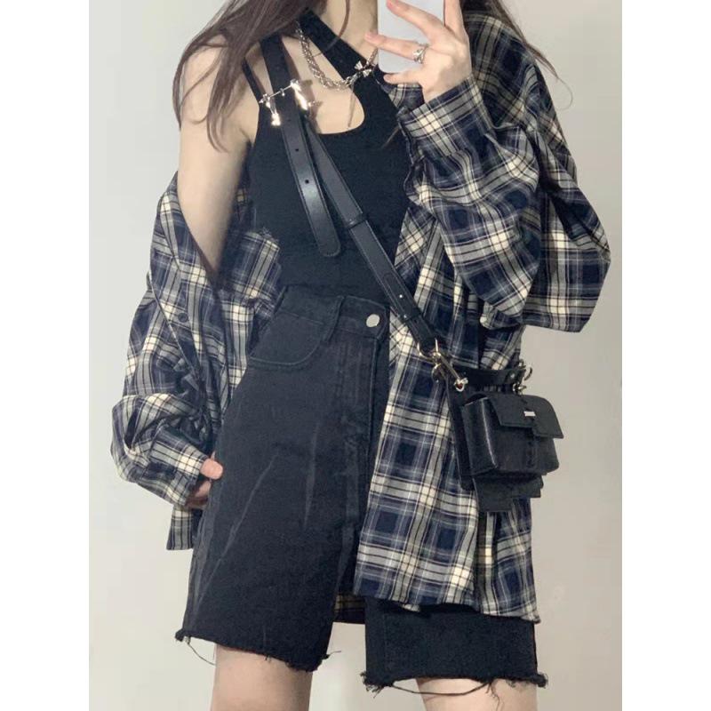 Plaid Mid-Length Influencer Shirt: Women's Trendy Spring & Autumn Long Sleeve Top 2025 Design