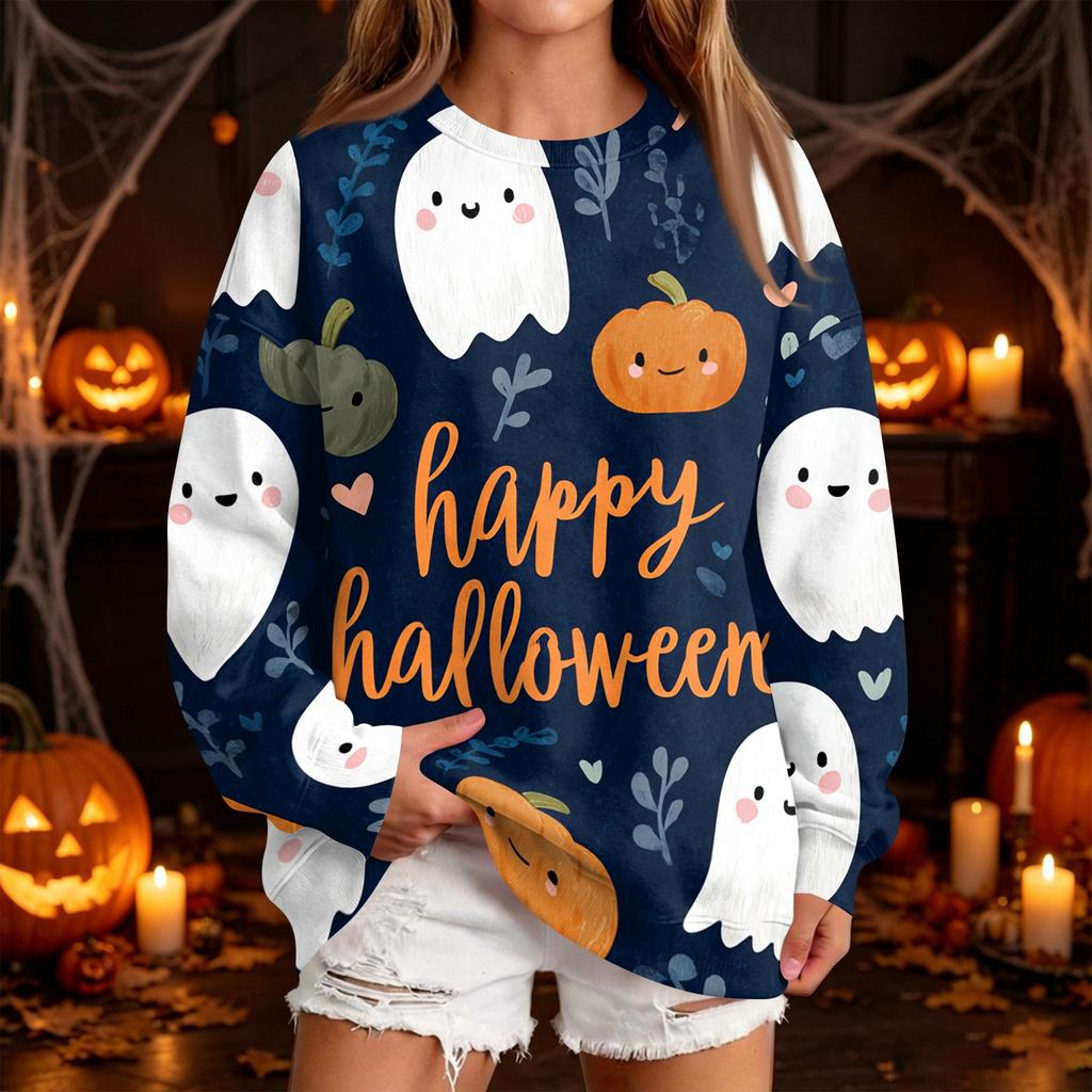 Women's Fashion Casual Halloween Print Round Neck Sweatshirt
