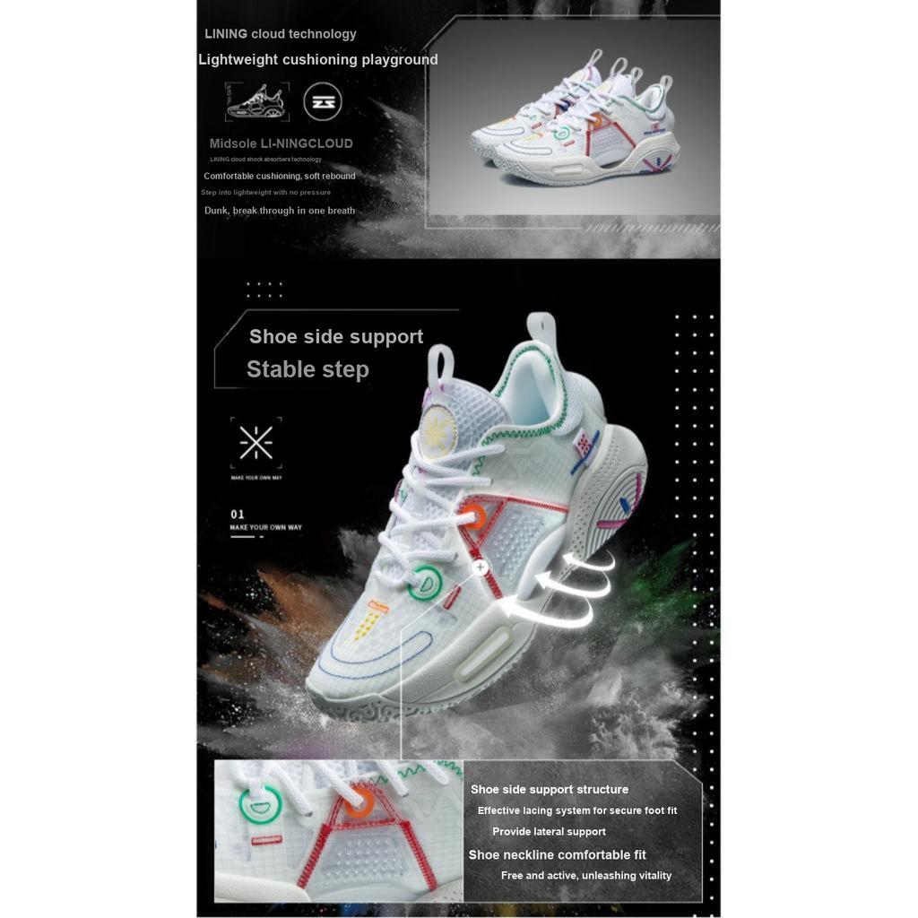 Li Ning All City 9 V1.5 Youth Basketball Shoes Kids Sneakers White Red ABPR033-3