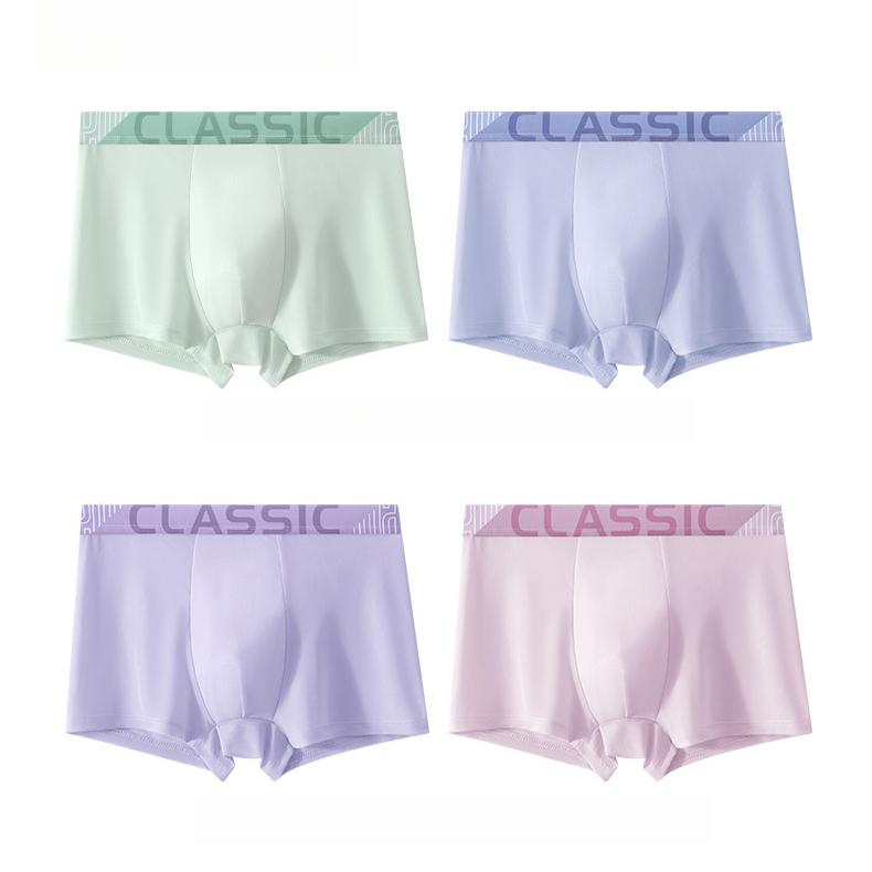 

4 шт. Летнее мужское нижнее белье из ледяного шелка, плоские трусы-боксеры, дышащее нижнее белье с четырьмя углами для мальчиков-подростков 4XL
