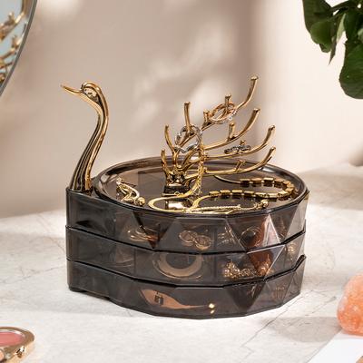 Schwanen-Schmuckkästchen, große Kapazität, mehrschichtige Aufbewahrungsbox für Halsketten und Ohrringe, transparente Schmuck-Display-Box für Ohrringe