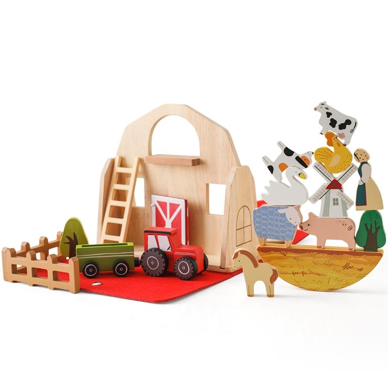 Wooden Simulated Farm Setting Scene Toys  Baby Thread Toy Shape Pairs Multiple And Functional Toys Nursery Decoration Baby Gift