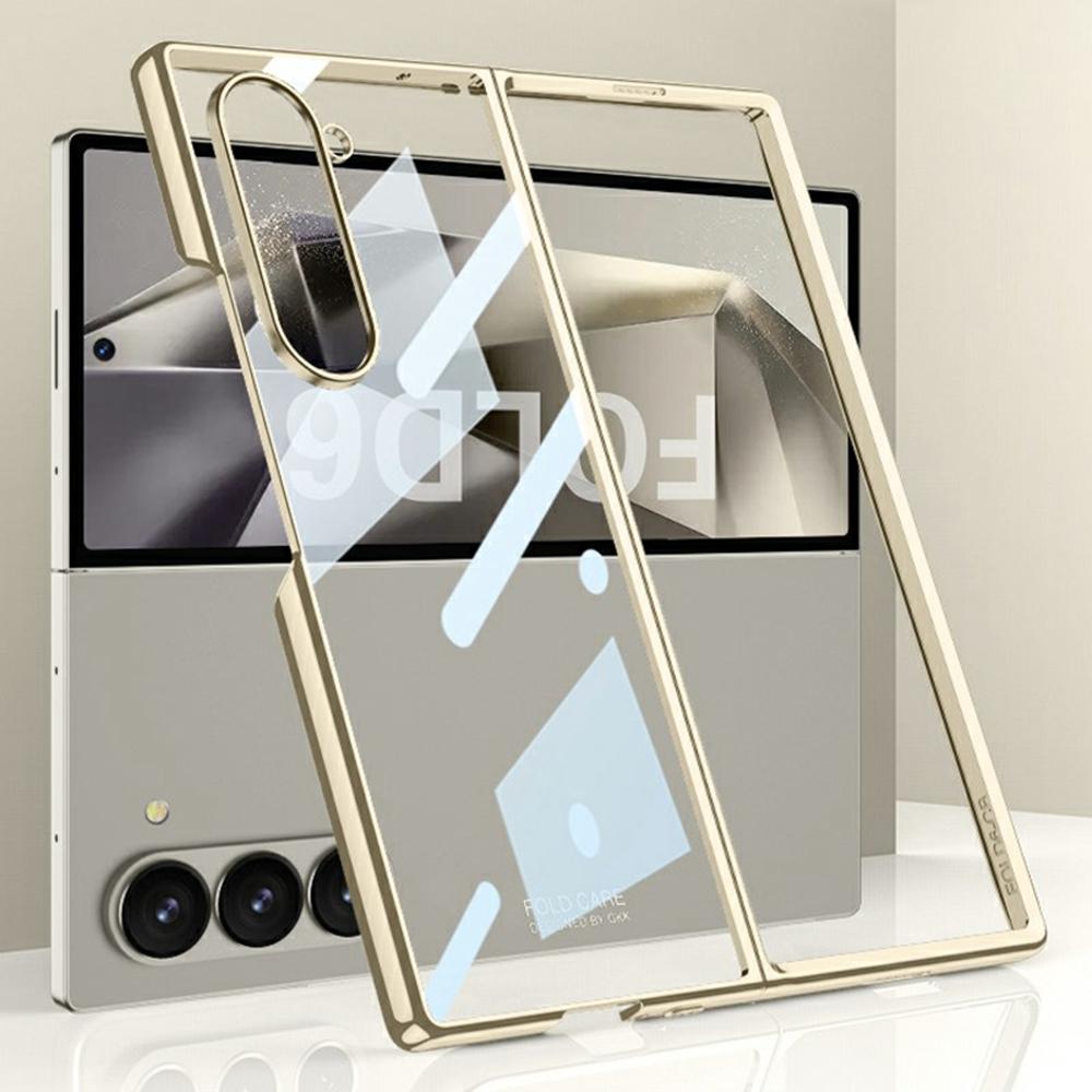

GKK For Samsung Galaxy Z Fold6 5G Clear Case Electroplated Hard PC Phone Cover with Screen Film Champagne Gold
