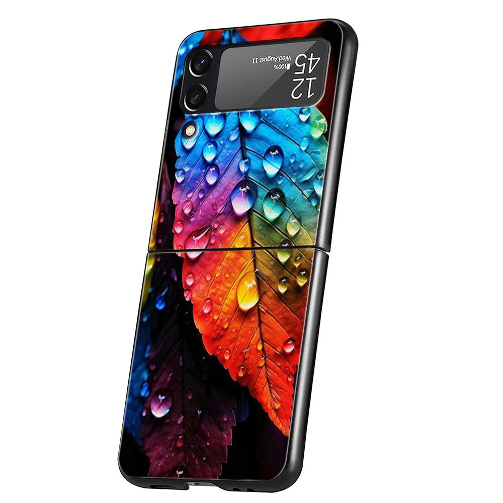Colorful Leaves Hard PC Phone Case For Samsung Galaxy Z Flip 5 4 3 Black Cover For Galaxy Z Flip 6 Foldable Shockproof Case Capa