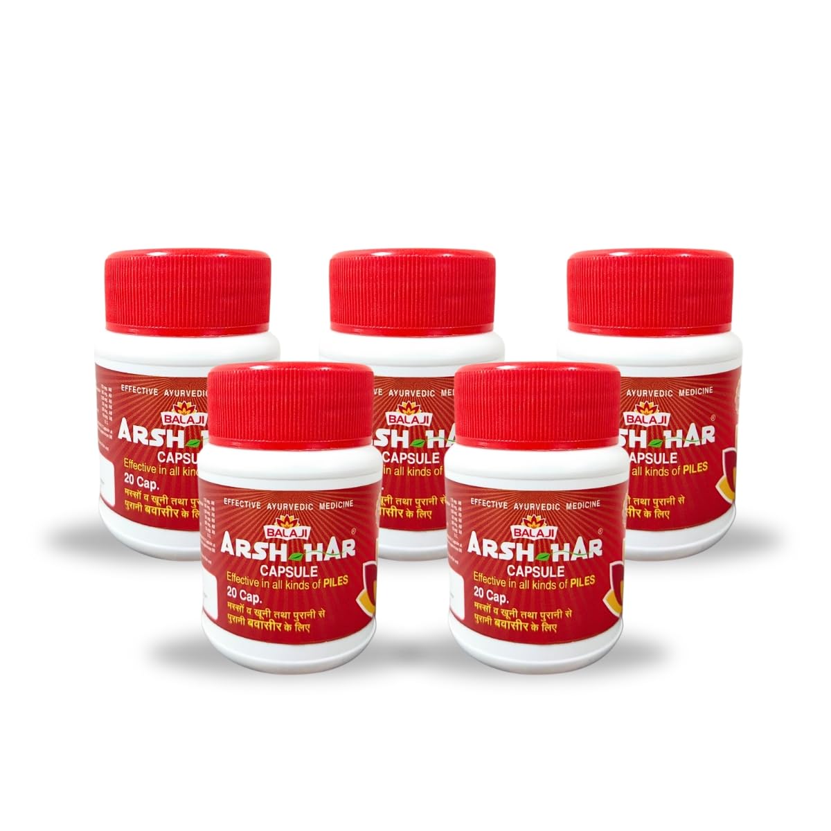

BALAJI Arsh-Har Ayurvedic Herbal Digestive Wellness Capsules Bowel Comfort Support 100 Capsules Pack of 5 Formula
