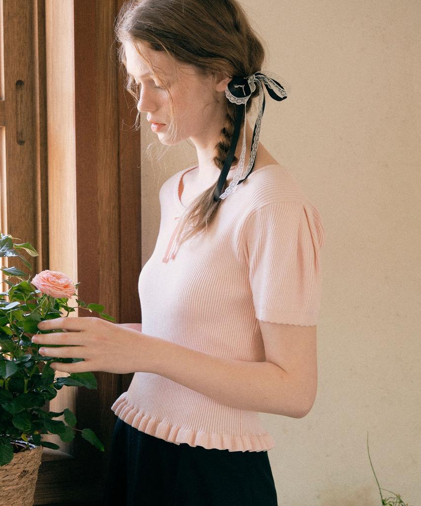 ROLAROLA Frill Ribbon Knit Pink
