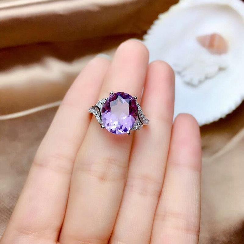 Original Design Diamond Amethyst Ladies Ring Oval Cut Surface Adjustable Sparkling Light Luxury Charm  Jewelry